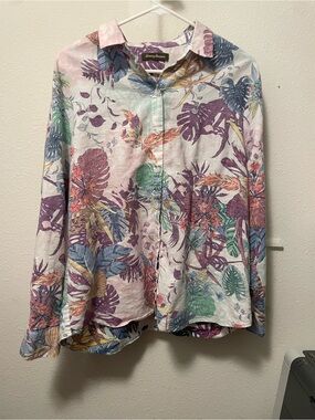 Tommy Bahama Womens Tropical Floral Linen Blend Long Sleeve Button Up Shirt